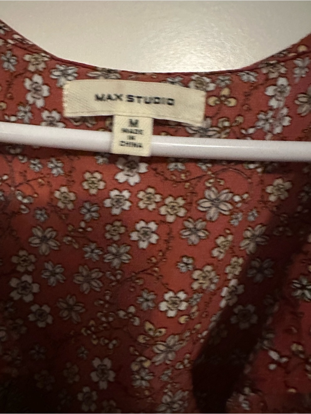 Max Studio Rust Floral Button-Front Top - Picture 3 of 4